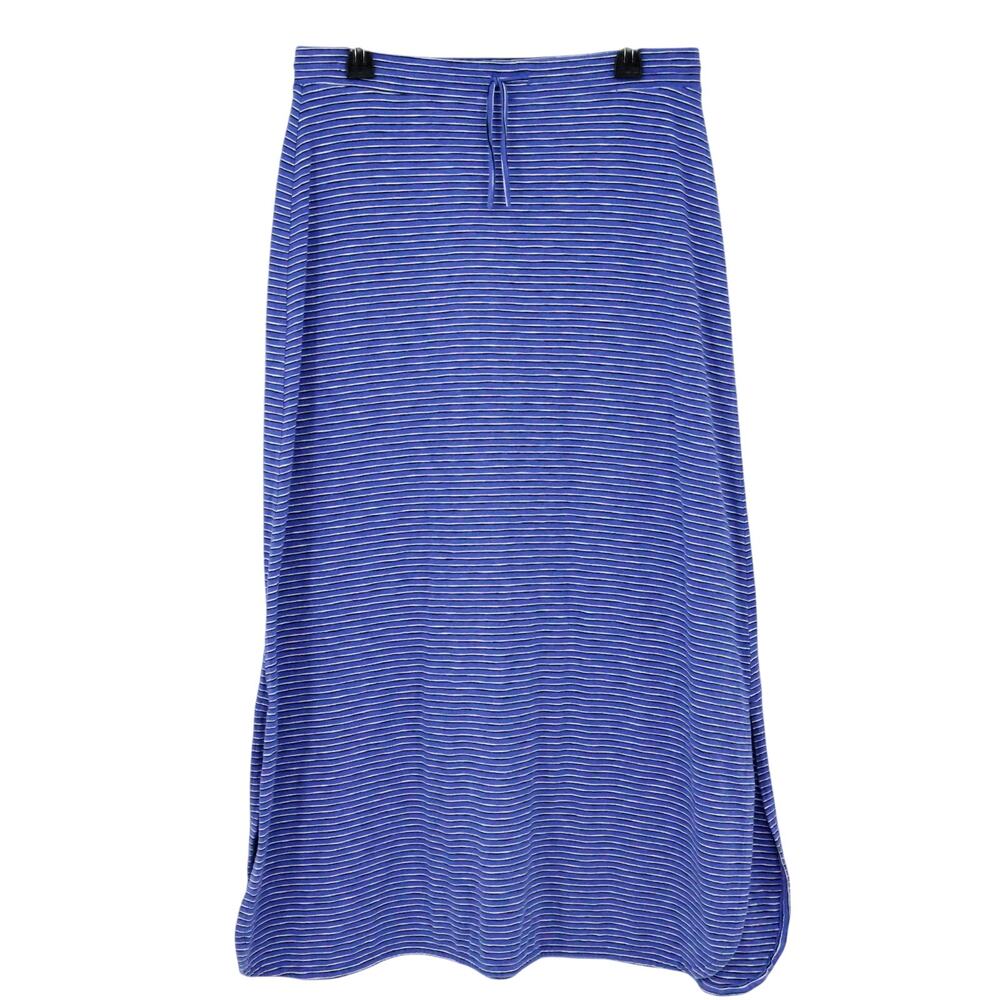 T by Talbots Skirt Womens Medium Blue Striped Stretch Cotton T-shirt Midi Slits